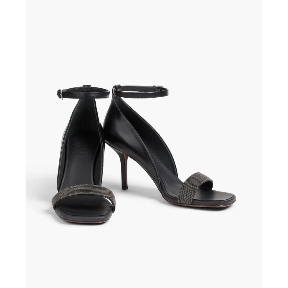 Brunello Cucinelli Elegant Black with monili details  heels